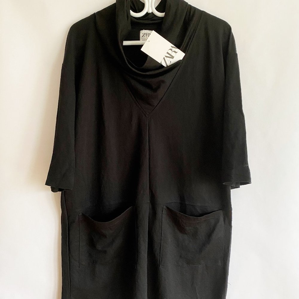 NEW WITH TAGS: Zara Cowl Neck Black Dress - Size: Small